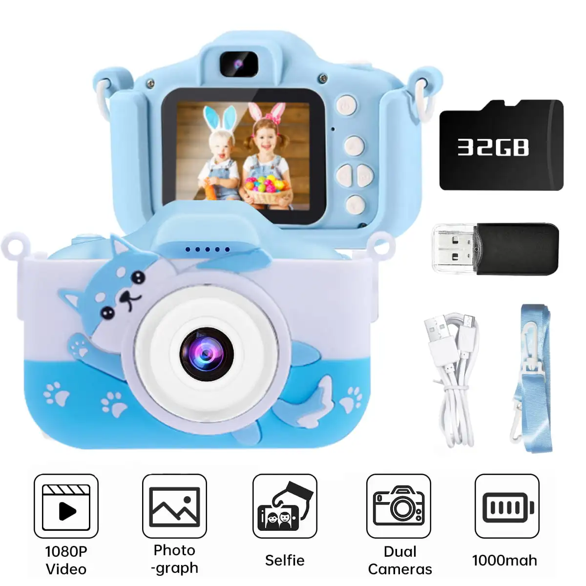 

Kids Digital Video Toy Cameras for Toddlers Birthday Gifts 1080P HD Shockproof Video Recorder 2 inch IPS Screen Selfie Camera