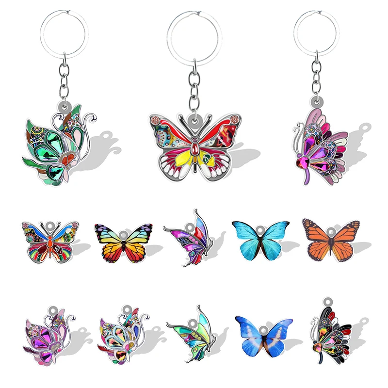 

Resin 2D Butterfly Pendant Keychain Acrylic Colorful Insect Keyring Keyholder Jewelry Accessories QDW470