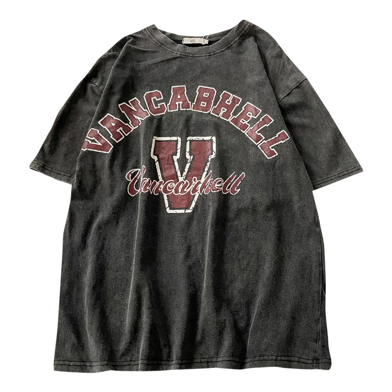 

Cotton English Pattern Oversized Washed Punk T-Shirt 2022 Unisex High Street Vintage Loose Casual T-shirts Woman