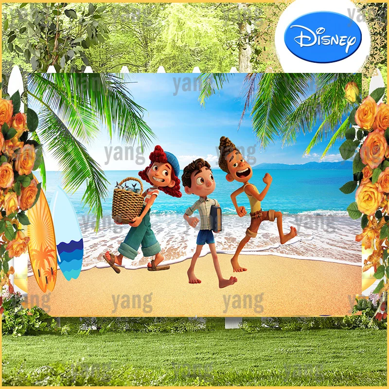 Tropical Plants Theme Happy Disney Birthday Cartoon Luca Banner Party Cake Table Decoration Supplies Backdrop Photo Background