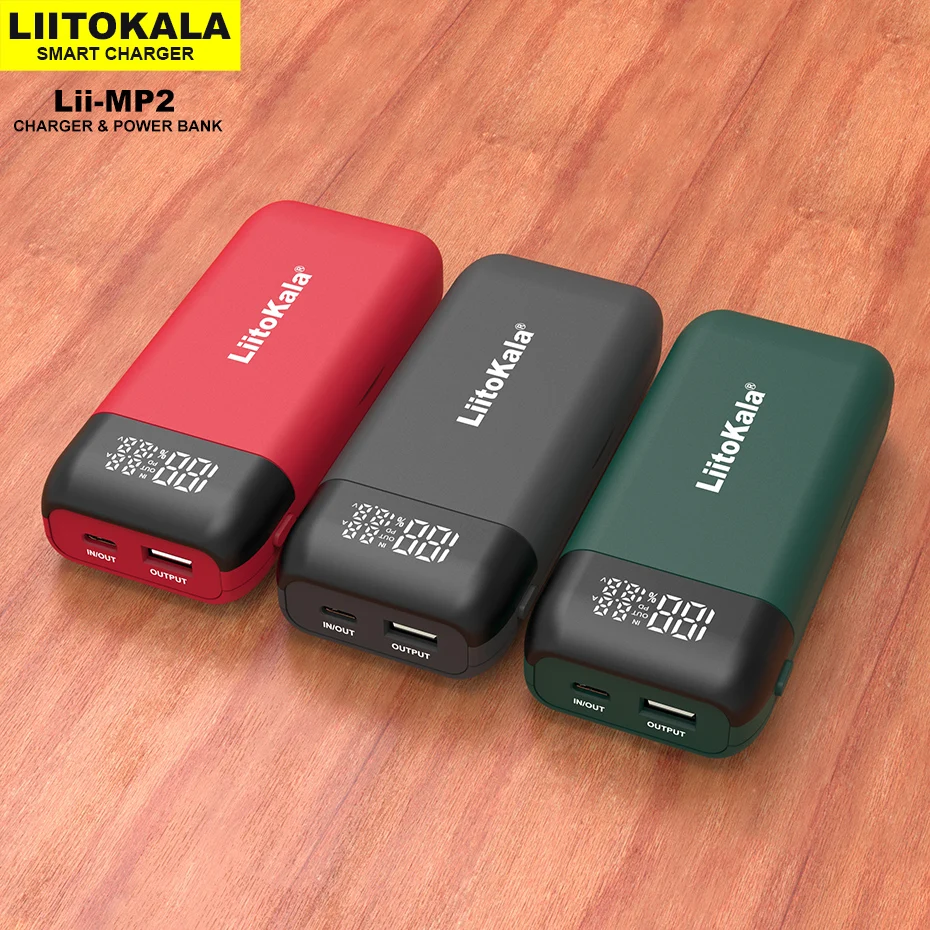 

LiitoKala Lii-MP2 18650 21700 Charger&Power Bank QC3.0 Input/Output Digital Display Dual battery fast charge backup power supply