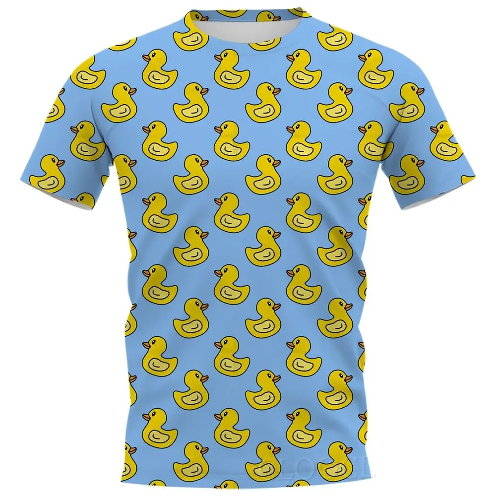 

Summer Men Cute Yellow Duck Pattern Printed T-Shirt Fashion Interesting 3d Printed O Collar Short-Sleeved Trendy Plus-Size Top