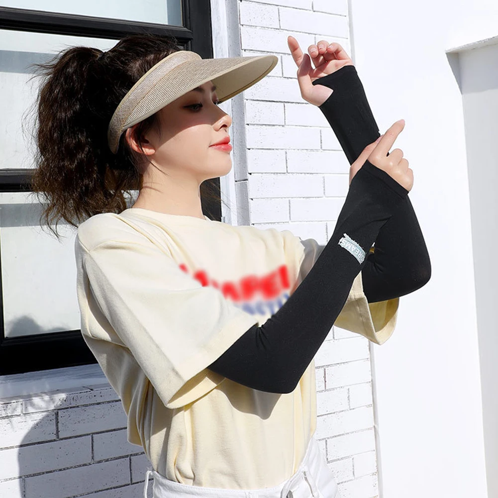 

New 1Pair Ice Fabric Arm Sleeves for Summer Sports UV Protection Running Cycling Driving Half Finger Long Gloves Hand Protector