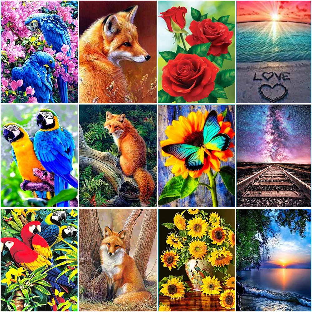 

Fox Diamond Painting 5D Parrot Rose Sunflower Diamond Embroidery Landscape Mosaic Cross Stitch Kit Diy Rhinestones Painting Art