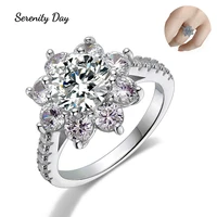 serenity day d color vvs1 12ct moissanite ring sunflower lotus lab diamond for women wedding band s925 sterling silver jewelry