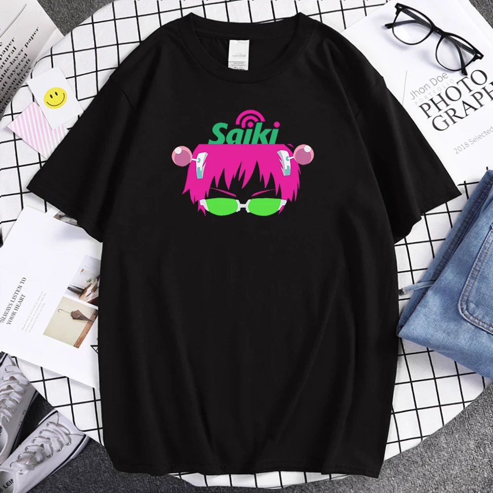 

Cool Saiki K. Мужские футболки с мультяшным принтом, летние дышащие футболки с круглым вырезом, винтажная спортивная одежда, свободная рубашка дл...