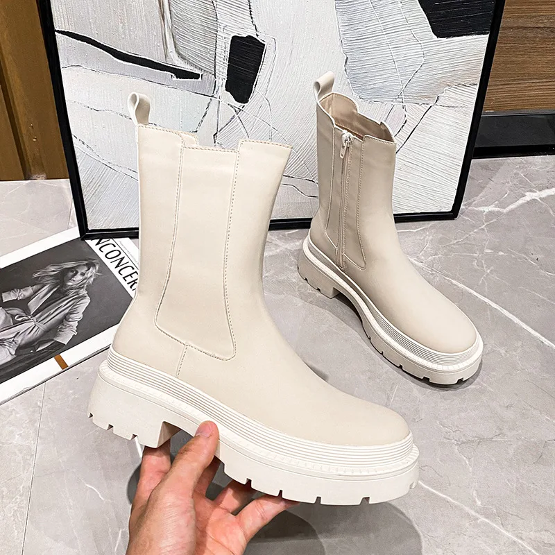 

Women's Mid Calf Boots Round Toe Zipper Boots-Women Clogs Platform Chelsea Rock Rubber Mid-Calf 2022 Lolita Med Solid Microfibe