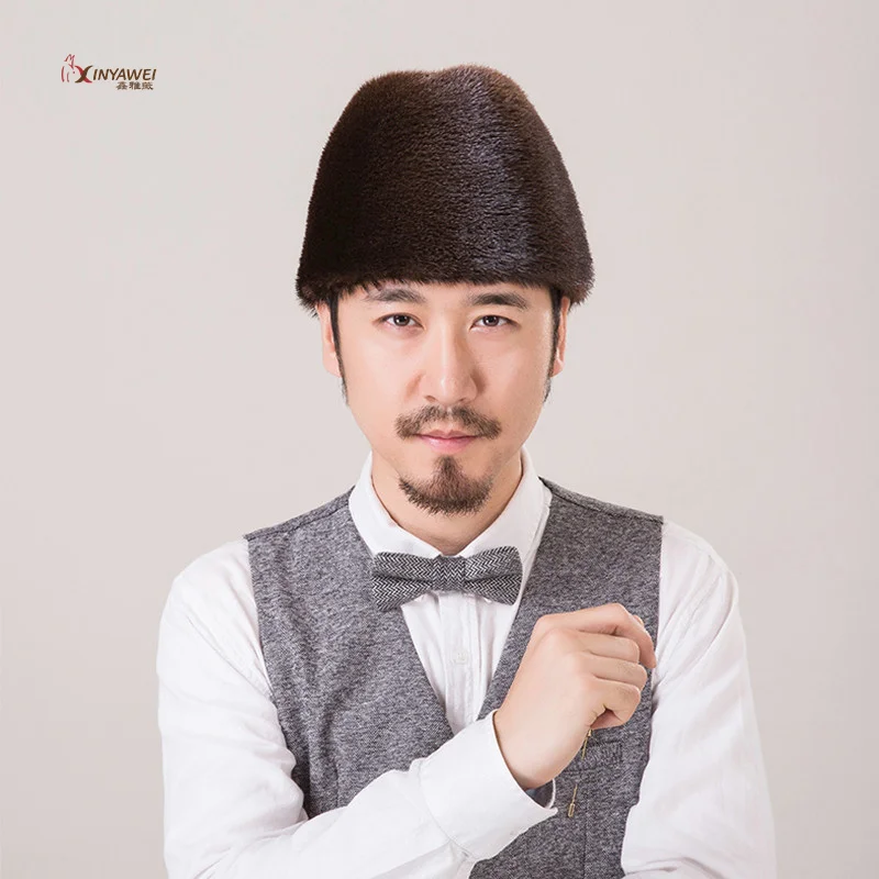 

Мужская шапка из меха норки, новая модная мужская шапка из натурального меха норки, Зимняя Теплая Верхняя шапка, головной убор, облегающая ш...