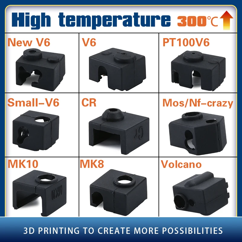 

For V6/MK7 MK8 MK9/MK10/Volnaco Silicone Socks Heater Block Hotend Protector Insulation Cover For 3D Printer Hot End Heat Block