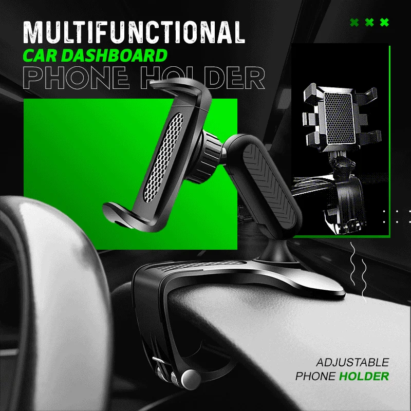 

Car Cell Phone Holder Universal Mount Snap-On Dashboard Windshield Rearview Mirror Navigation HUD Clip 360 Degree Rotate Bracket