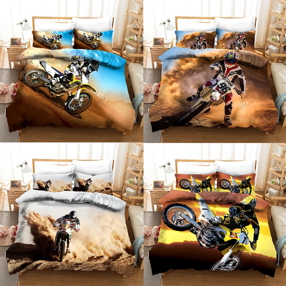 

3D Racing Motorcycle Bedding Set Hd Printed Duvet Cover Set For Boys Bedroom Decor AU/EU/UK/US Full Queen King Size Bedclothes