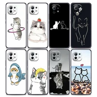 phone case for xiaomi mi 11 lite 5g ne 11i 11x 11t 12 pro poco f1 f3 x3 gt x4 nfc pro cases cover funny cute cat line art animal