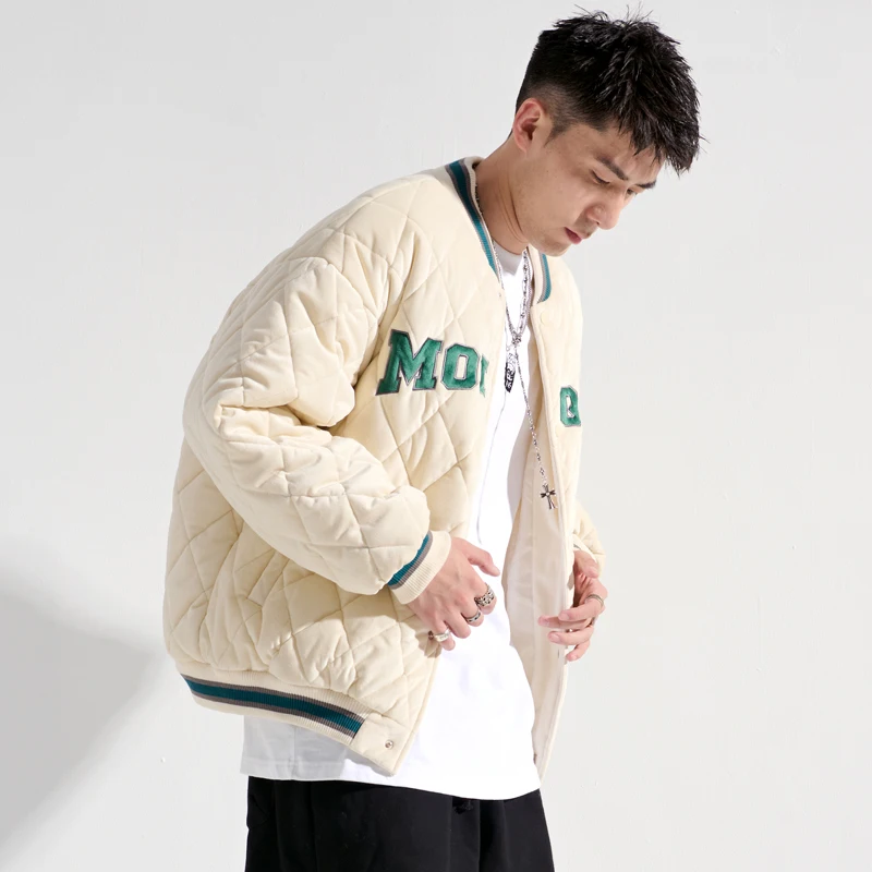 Korean Style Trendy Couple's Clothes Winter Cotton-Padded Coat Male Letter Retro Baseball Cotton-Padded Jacket High Street Thin