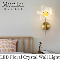 munlii modern led floral crystal wall light for bedroom living room home decoration led sconce bathroom indoor fixtures