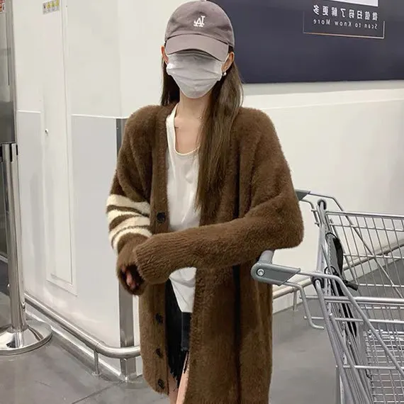 

Пальто из искусственной норки TB, средней длины, на бедрах, теплое, с V-образным вырезом, утепленный кардиган из искусственного меха, осень и зима