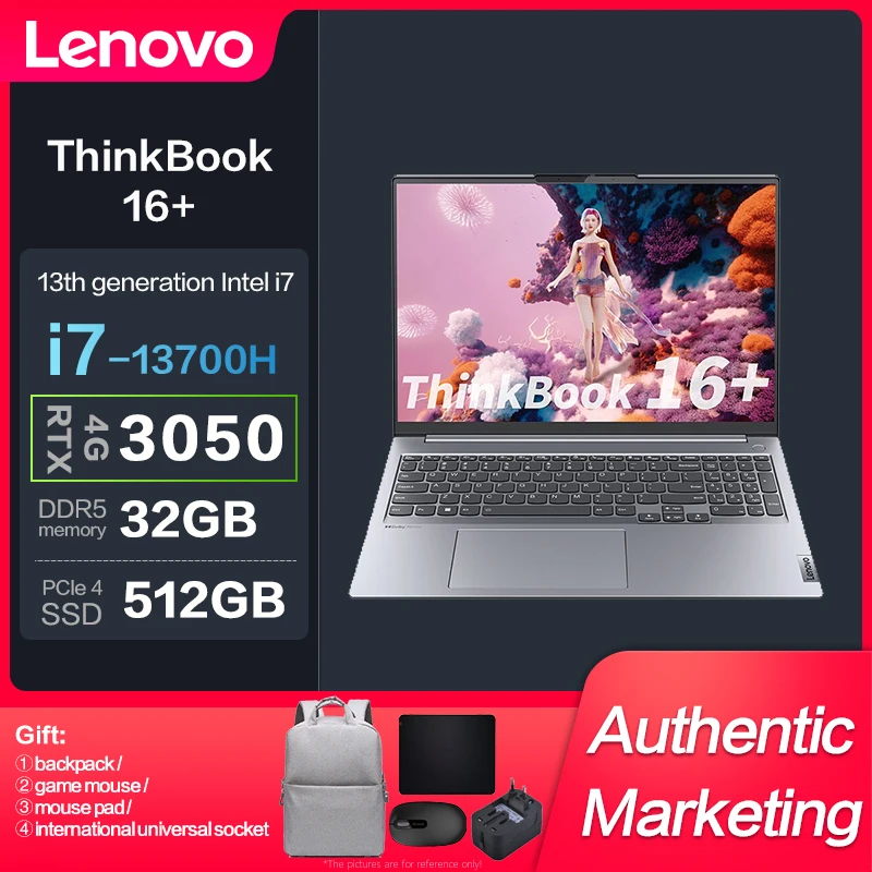 

New Lenovo ThinkBook 16+ Intel I7-13700H 32G 512GBSSD RTX3050-4GB 2.5K 120Hz 16inch Slim Notebook