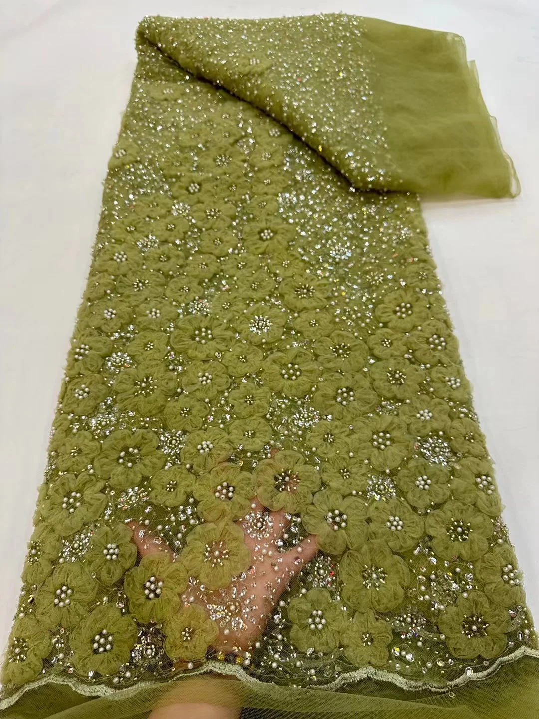 

Роскошная нигерийская кружевная ткань ручной работы из бисера 2023 Высококачественная вышитая блестками кружевная ткань французская для свадебного платья