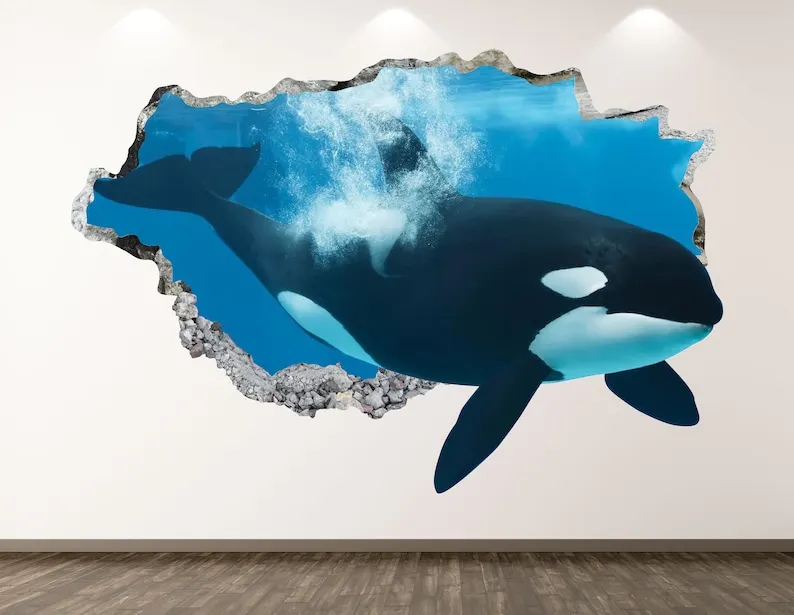 

Orca Wall Decal - Ocean Animal 3D Smashed Wall Art Sticker Kids Room Decor Vinyl Home Poster Custom Gift KD69