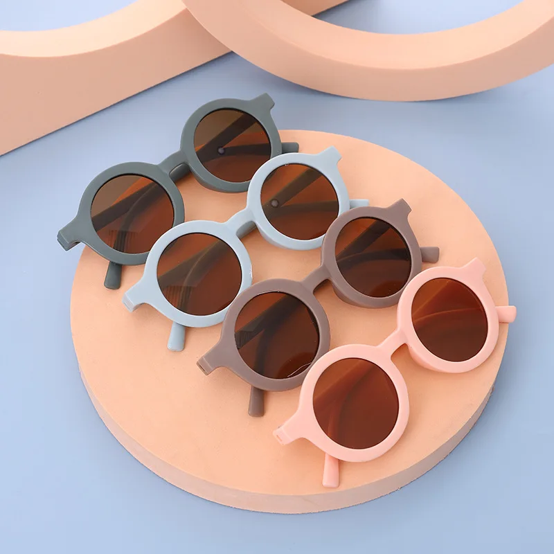 Korean Children's Sunglasses Retro solid round frame small face Sunglasses Ultraviolet-proof Convenience Glasses Eyeglass Kids