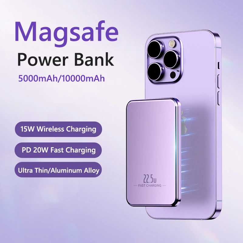 Магнитное беспроводное зарядное устройство 15 Вт Power Bank 10000 мАч PD20W Powerbank с быстрой