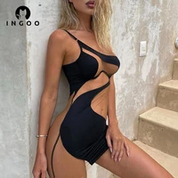 ingoo mesh patchwork mini dress women one shoulder backless bodycon sexy dresses ladies summer party clubwear evening outfits