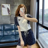 2022 new casual temperament color matching set womens shorts two piece set