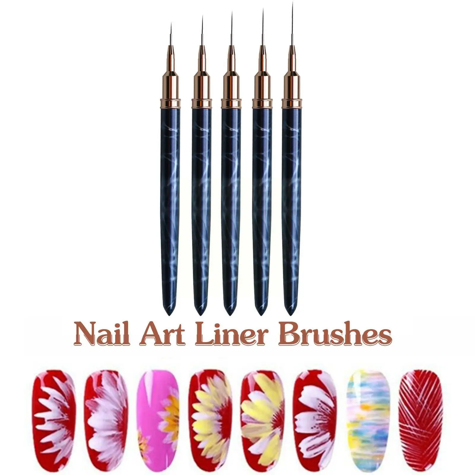 

Nail Art Liner Brushes 7mm 9mm 11mm 15mm 25mm Painting Pen 3D DIY Acrylic UV Gel Brushes Drawing Kit For Long Lines Black I9N5