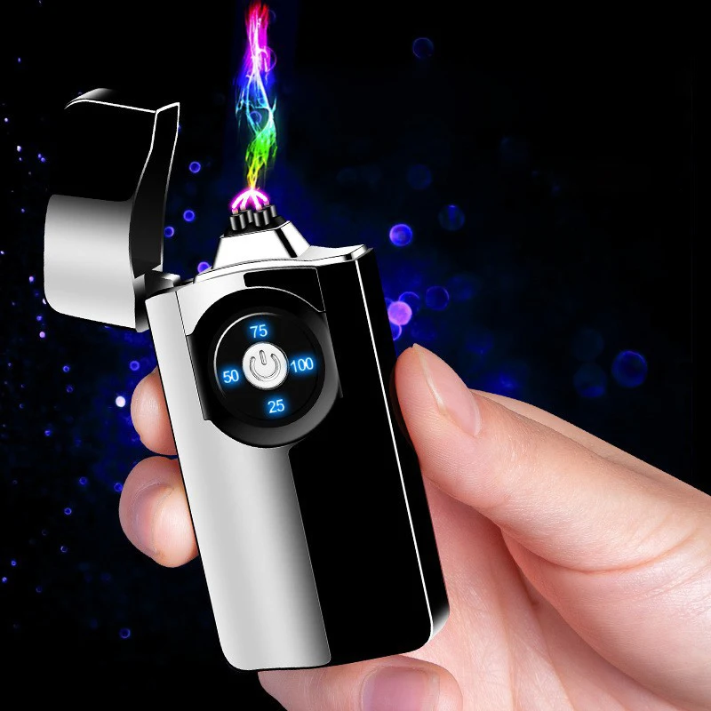 Creative LED Lighting Rechargeable Lighter USB Metal Double Arc Windproof Lighter Fashion Compact Portable Ignition Tool
