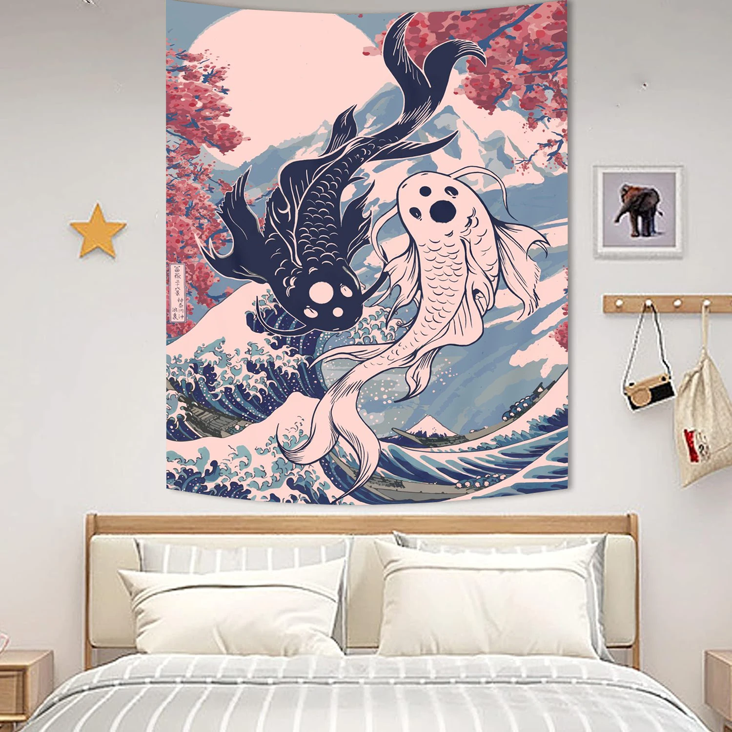 

Японский волнистый настенный гобелен в эстетике Инь-Ян кои Сакура Декор для комнаты роскошное украшение для дома гобелены Декор для спальни