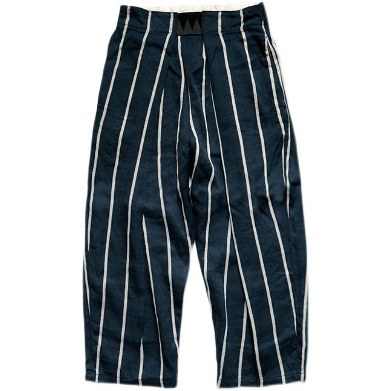 21AW KAPITAL Hirata Hohiro Japanese Fashion Men's and Women's Two-color Cotton Linen Stripe Breathable Casual Pants Loose