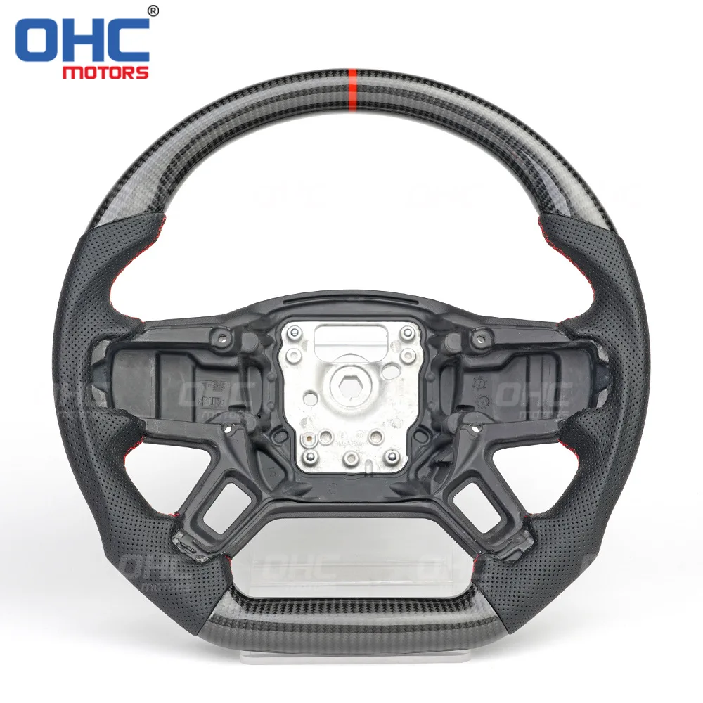 

Carbon Fiber+perforated Leather Red Positioning Line Car Refitting Carbon Fiber Steering Wheel For Defender