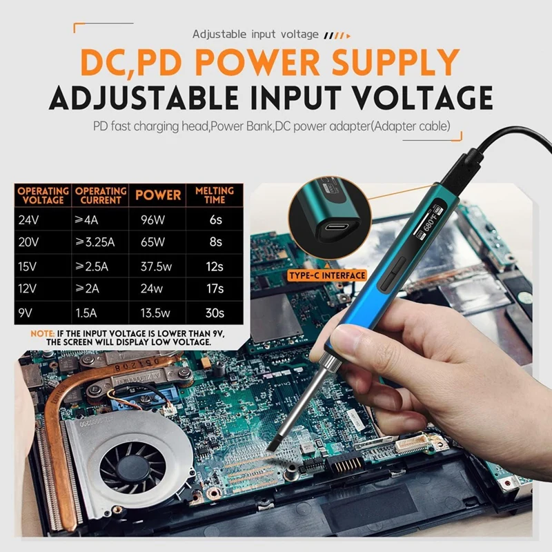 Умный портативный паяльник с зарядкой через USB-C OLED-экраном управлением Withpid 180–100