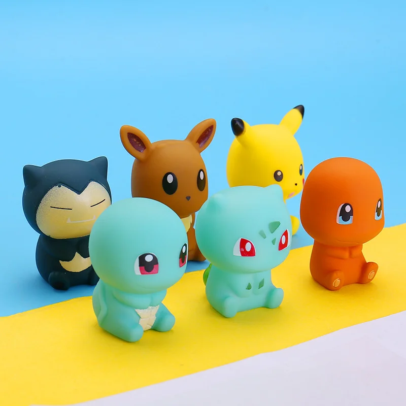 

Cute Pokemon Kids Baby Bathroom Toys Anime Pikachu Bulbasaur Charmander Squirtle Eevee Snorlax Cartoon Figures Vocal Bath Toy