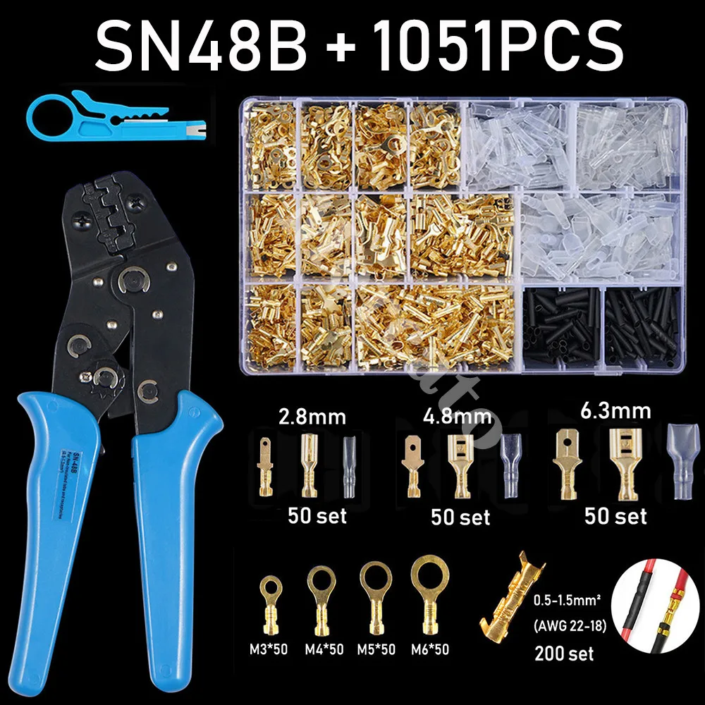 

135/1051PCS Female Male Cable Lugs Car Electrical Wire Terminals Crimp Connectors Car Accessories Rubber 2.8mm/4.8mm/6.3mm