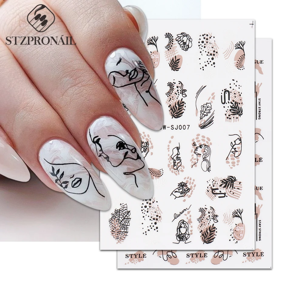 3D Rose Gold Person Face Nail Art Sticker Laser Leaf Snake Manicure Autumn Nail Decals Decoration Gel Polish Fall Tattoo SLSW-SJ