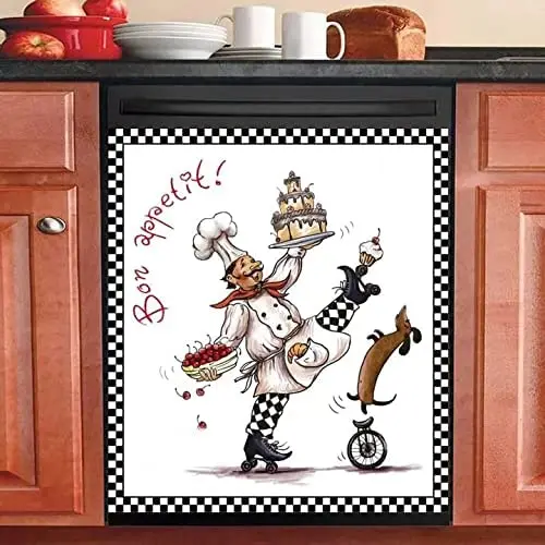 

Funny Chef Dishwasher Magnet Decorative Lid Sticker, Magnetic Fridge Lid Sticker, Kitchen Cabinet Door Magnet, Appliance Magnet