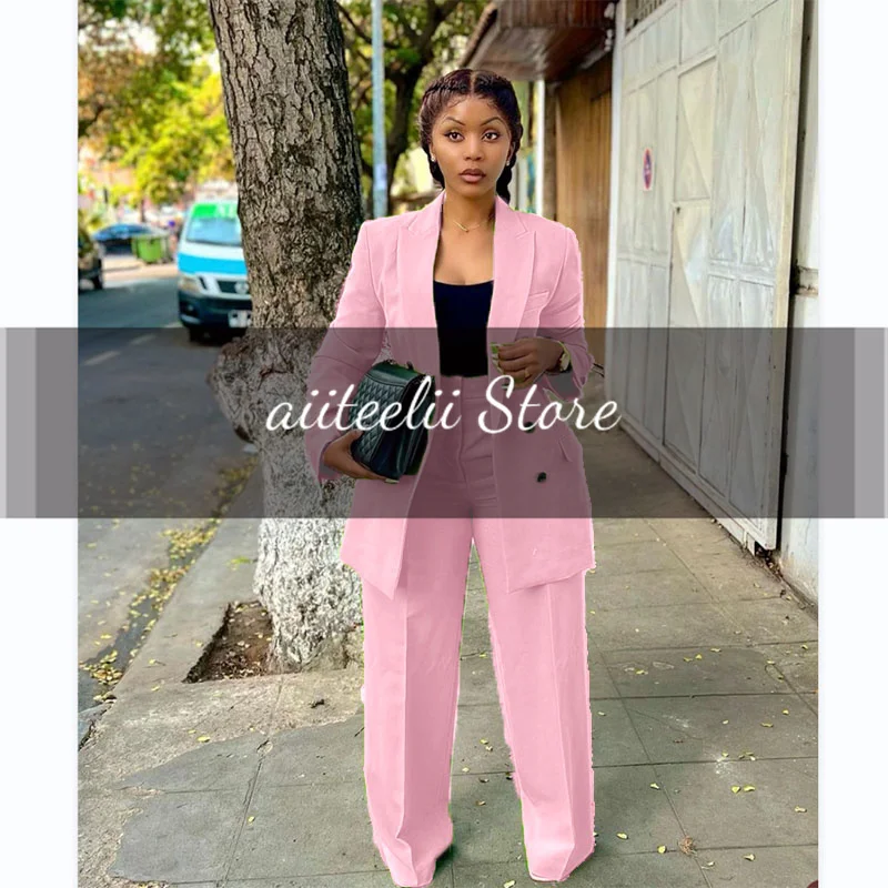 Women's Suits 2 Pieces Double Breasted Blazer Set Formal Office Commuter Ladies Custom Casual Party Tuxedo (Jacket+Pants)