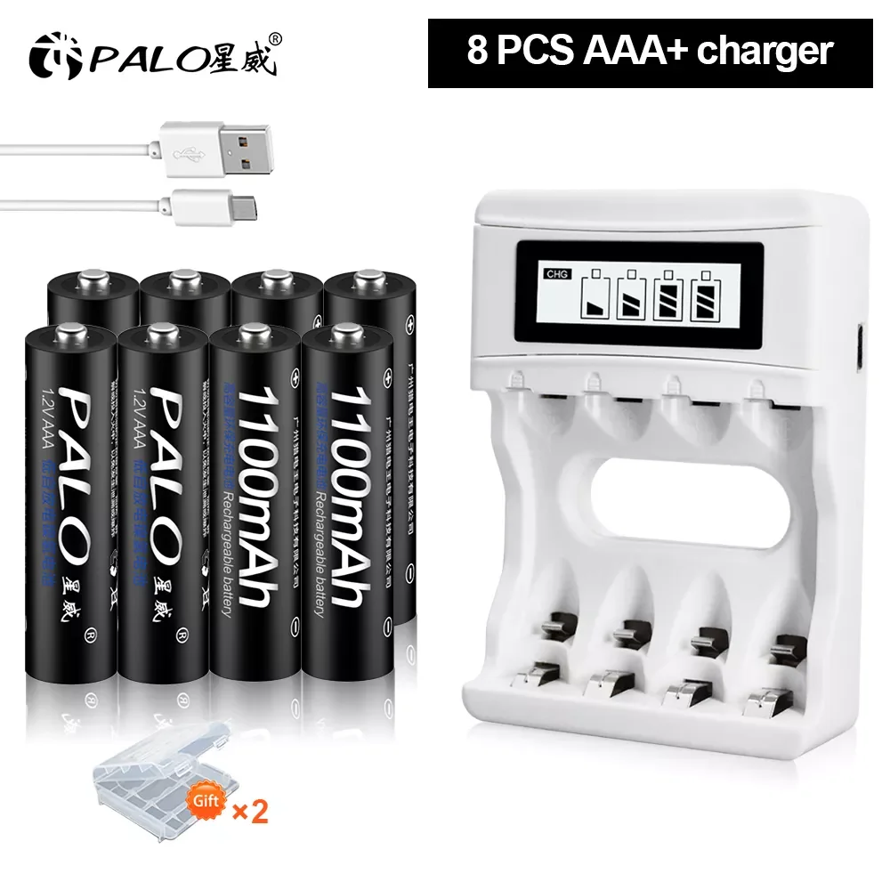 

PALO AAA Battery 1.2V Ni-MH AAA Rechargeable Battery 1100mAh Batteries 3A Bateria Baterias with AAA/AA Battery Holder