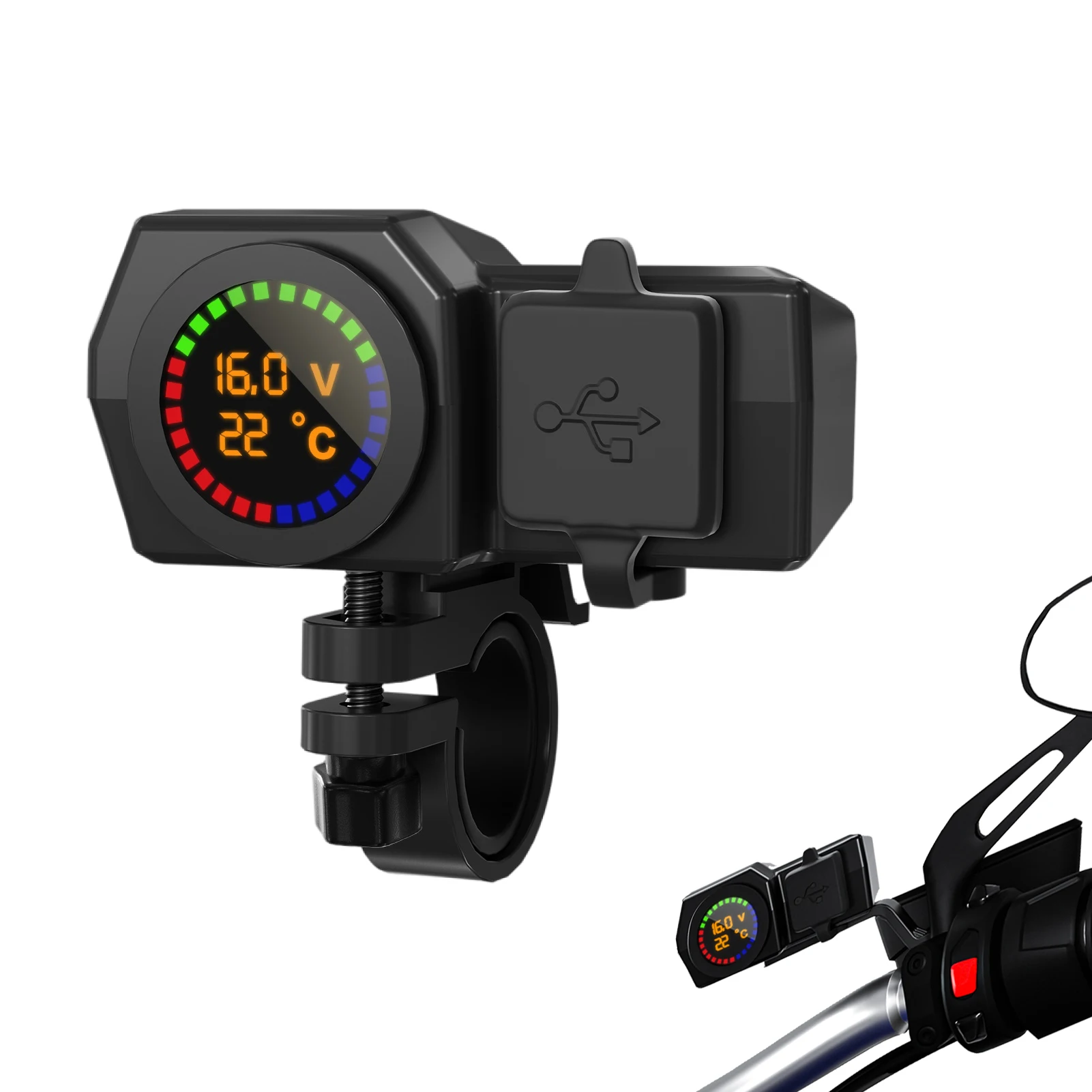 

Dual USB Charger Socket Motorcycle Phone Charger 12V-24V Digital Display Power Supply Socket Motorbike Handlebar Charger Adapter