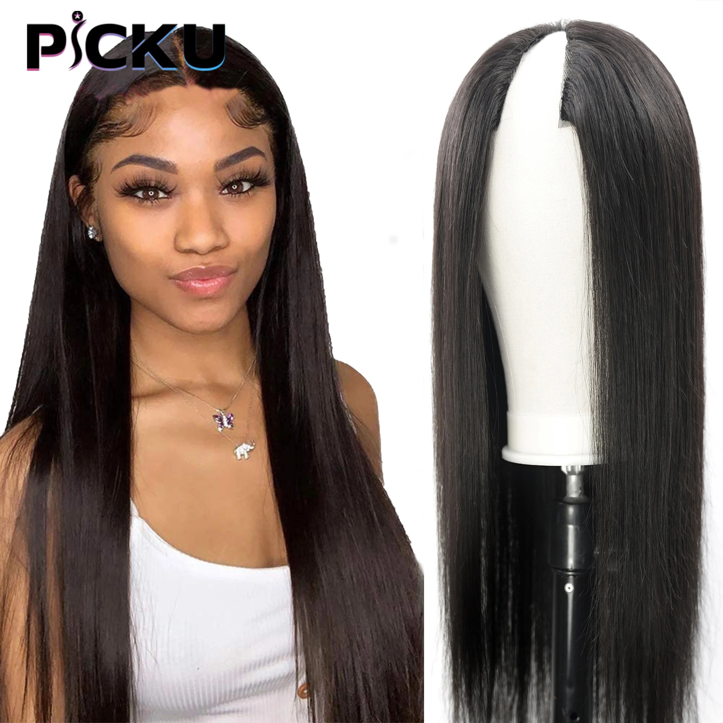 30 34 Inch Straight V Part Wig Human Hair No Leave Out Thin Part Glueless Wig Peruvian Remy Human Hair Wigs for Women U Part Wig enlarge