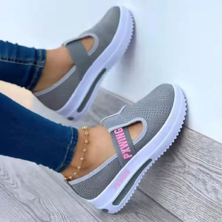 

2022 Spring Low-top Women Single Shoes Thick-soled Flats Female Breathable Summer Platform Lady Mesh Sneaker Large Size 35~42