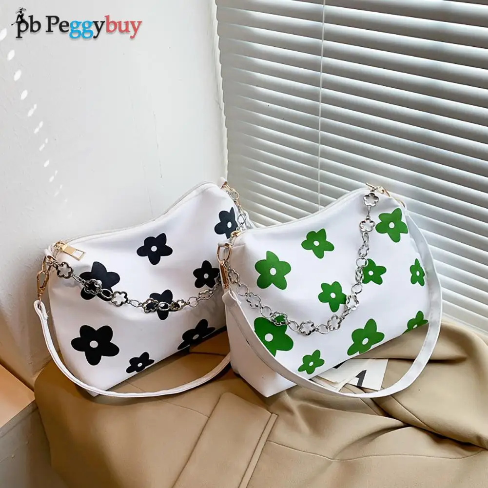 

2022 Fashion Shoulder Bag Canvas Flower Print Clover Chain Underarm Bags Casual Handbags Ladies Brand Designer Tote Travel Bolso