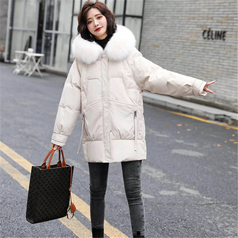 

Женское свободное утепленное пальто средней длины, модное хлопковое пальто средней длины с капюшоном и меховым воротником и длинными рукавами, зима 2022, H021