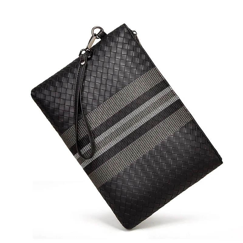 Weave Men Designer Bag Stripe Clutch Bags Pu Leather Handbag Fashion Men's Purse Wallet for Men Phone New Luxury