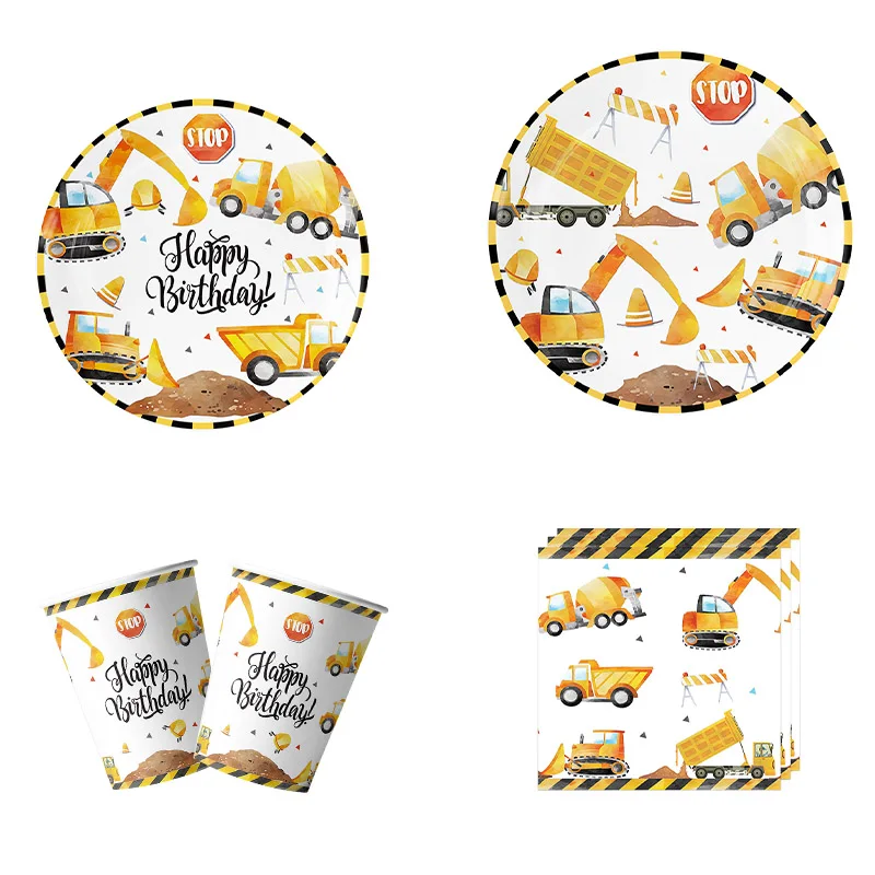 

Engineering Car Party Excavator Disposable Cutlery Cup Plate Tablecloth Vehicle Boy Birthday Party Decoration Baby Shower