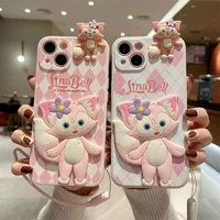 disney linabell 3d stereo with lanyard phone cases for iphone 13 12 11 pro max mini xr xs max 8 x 7 se 2020 back cover