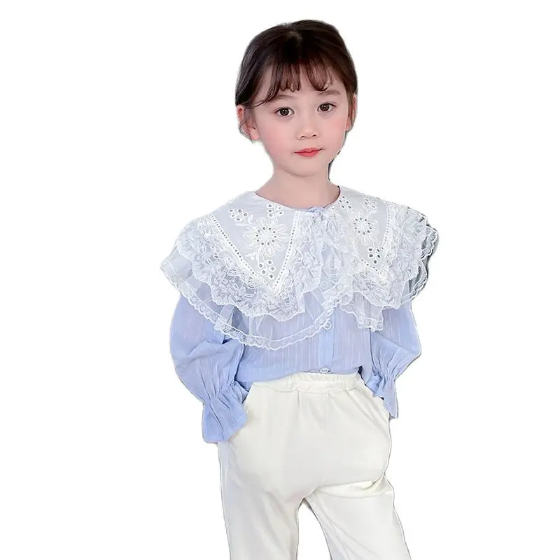 

Girls' Clothing 2022 Spring New Korean Version Suit Children's Lace Collar Shirt All-Match Trousers Two-Piece Set