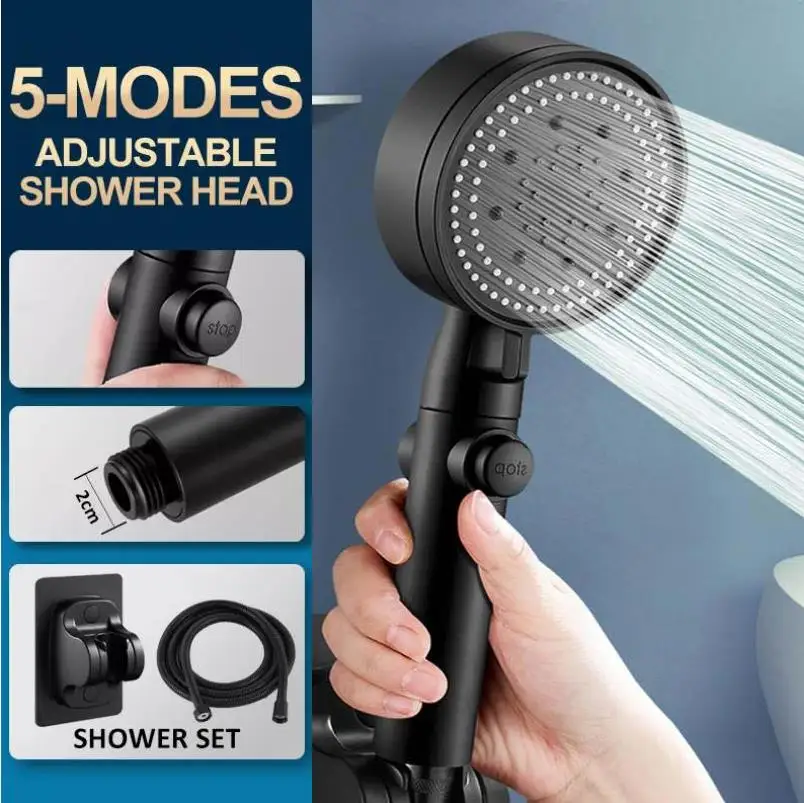 

5 Modes Shower Head Adjustable High Pressure Water Saving Shower One-key Stop Water Massage Shower Head for Bathroom Accessories