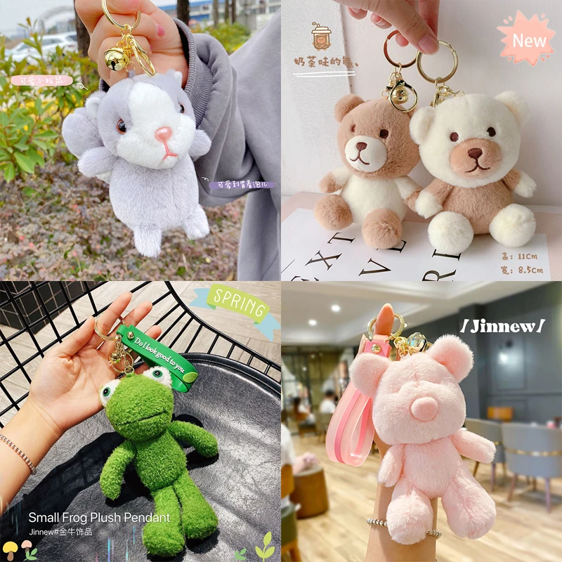 

Cute Keychains Plush Toys Soft Bunny Bear Frog Dog Key Chain Women Bag Accessories Kawaii Net Red Kangaroo Key Ring Kids Gift