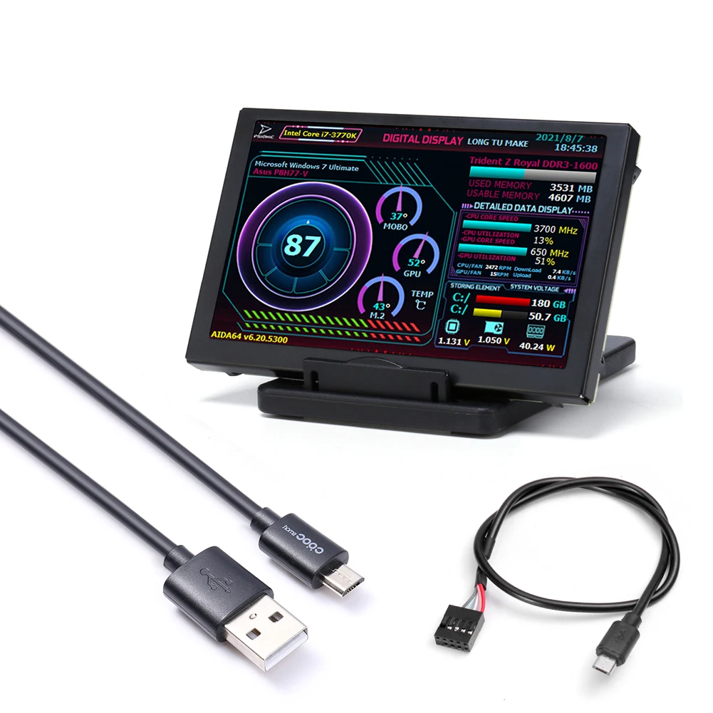 

5 Inch IPS Computer Monitor CPU GPU RAM HDD USB PC Computer Display 360 Degree Rotation Temperature Monitoring for Mini ITX Case